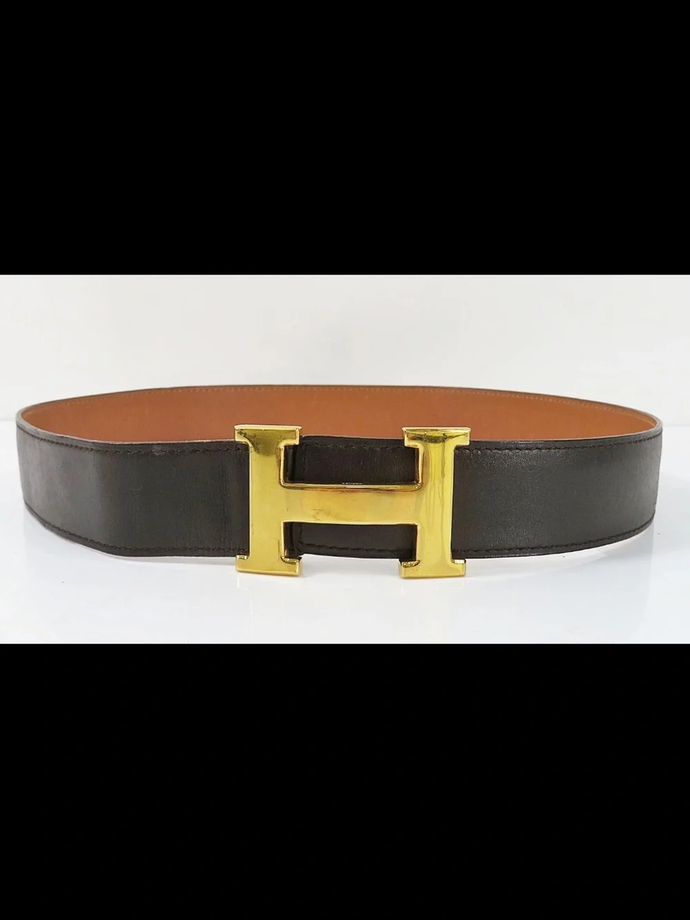 Hermes Brown/ Tan Reversible Belt with Gold H Buckle
